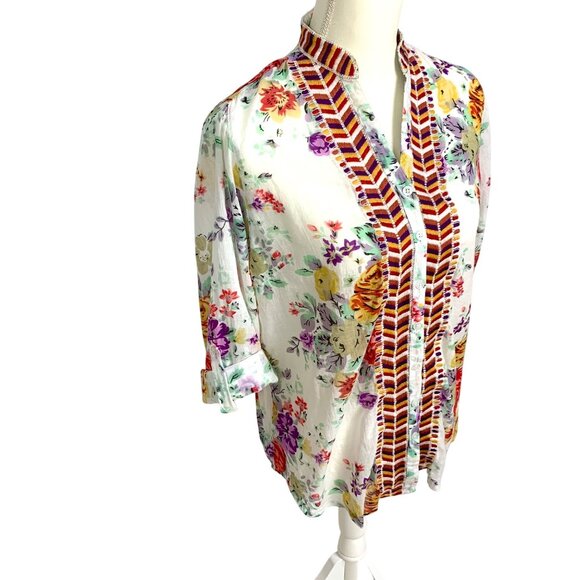 Floral Embroidered Boho Cottagecore Blouse 100% Cotton Lightweight L Romantic - Picture 11 of 11